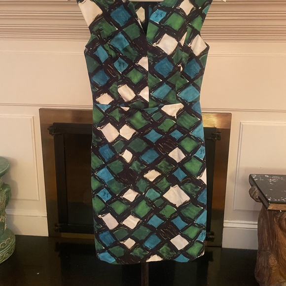 Milly Geometric Block Sleeveless Pencil Sheath Dress sz 0 - Picture 2 of 9